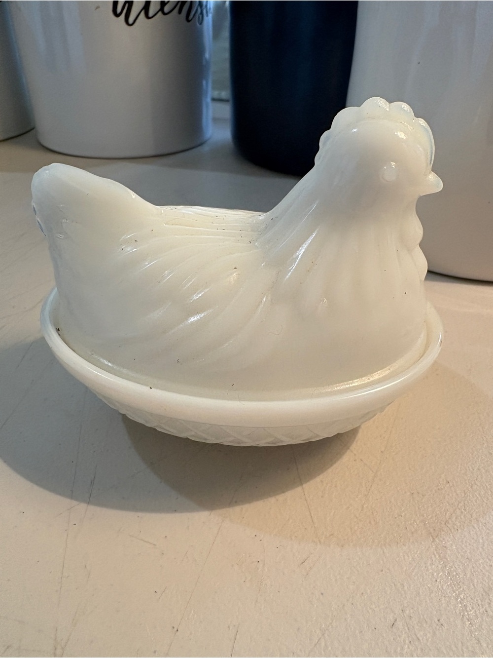 Vintage Hazel Atlas White Milk glass Hen-on-Nest Glass Dish -